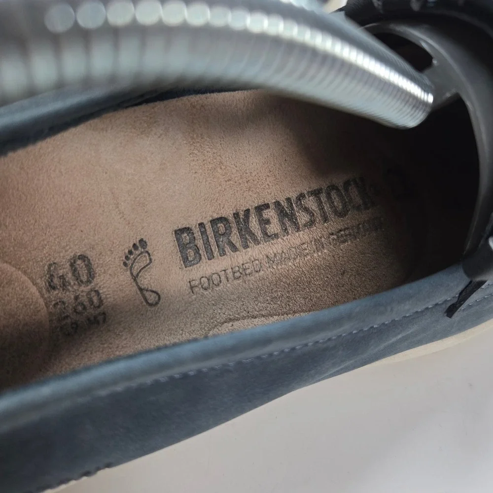 Birkenstock Saitama Moccasins Womens 40‎ Navy Blue Leather Fringe Loafers Shoes